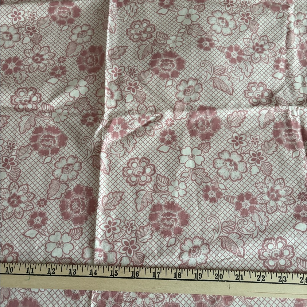 Floral Cotton Fabric Panel in Pink and White - Versatile Craft Textile 1 yard